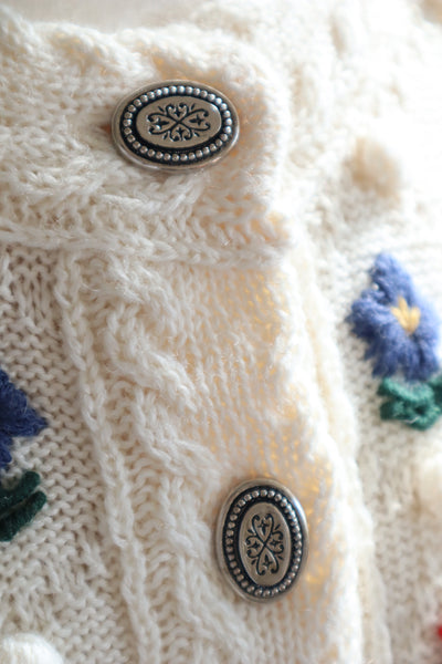 80s~90s Holland Flower Embroidered Wool Knit Cardigan