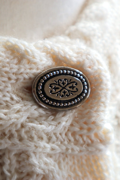 80s~90s Holland Flower Embroidered Wool Knit Cardigan