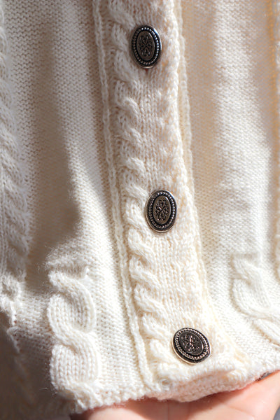80s~90s Holland Flower Embroidered Wool Knit Cardigan