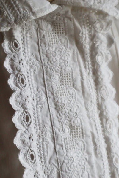 1900s Hand Embroidery Beautiful Tuck Design White Cotton Long Dress Size S