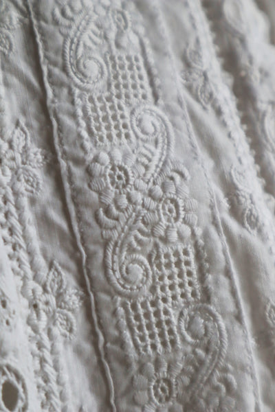 1900s Hand Embroidery Beautiful Tuck Design White Cotton Long Dress Size S