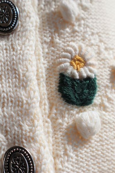 80s~90s Holland Flower Embroidered Wool Knit Cardigan