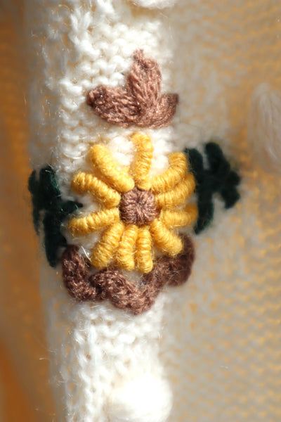80s~90s Holland Flower Embroidered Wool Knit Cardigan