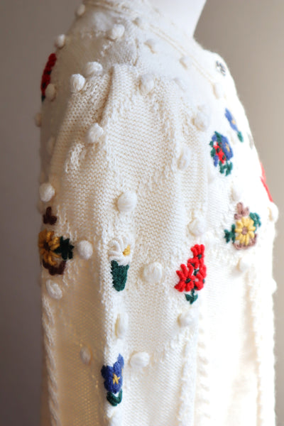 80s~90s Holland Flower Embroidered Wool Knit Cardigan