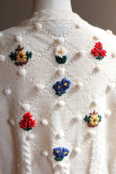 80s~90s Holland Flower Embroidered Wool Knit Cardigan