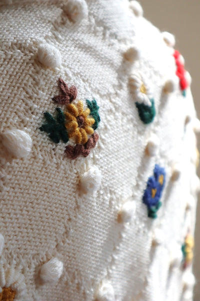 80s~90s Holland Flower Embroidered Wool Knit Cardigan
