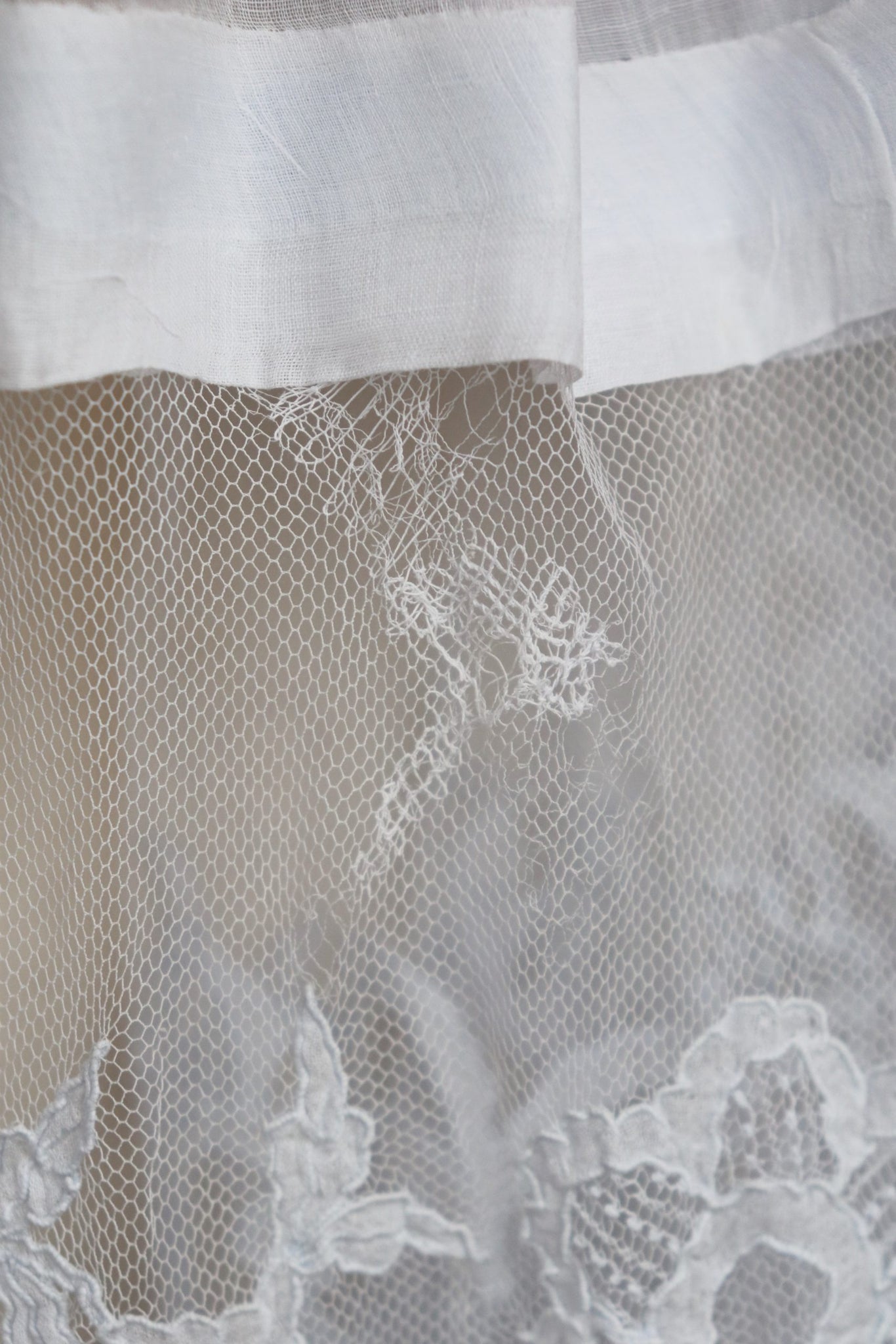 1900s Church Linen Smock Net Lace Embroidery
