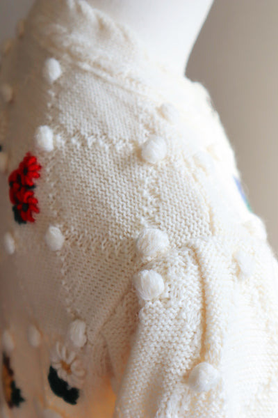 80s~90s Holland Flower Embroidered Wool Knit Cardigan