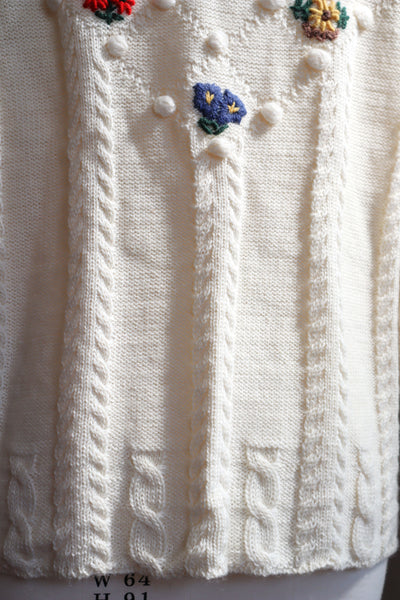 80s~90s Holland Flower Embroidered Wool Knit Cardigan