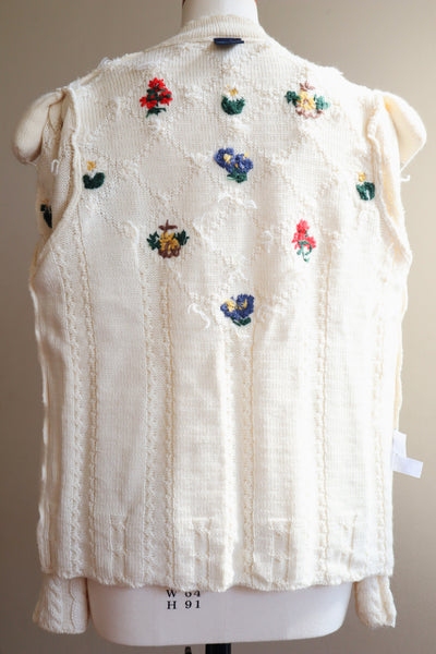 80s~90s Holland Flower Embroidered Wool Knit Cardigan