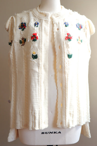 80s~90s Holland Flower Embroidered Wool Knit Cardigan