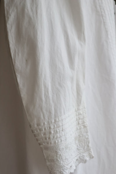 1900s Hand Embroidery Beautiful Tuck Design White Cotton Long Dress Size S