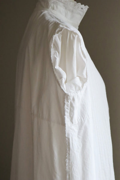 1900s Hand Embroidery Beautiful Tuck Design White Cotton Long Dress Size S