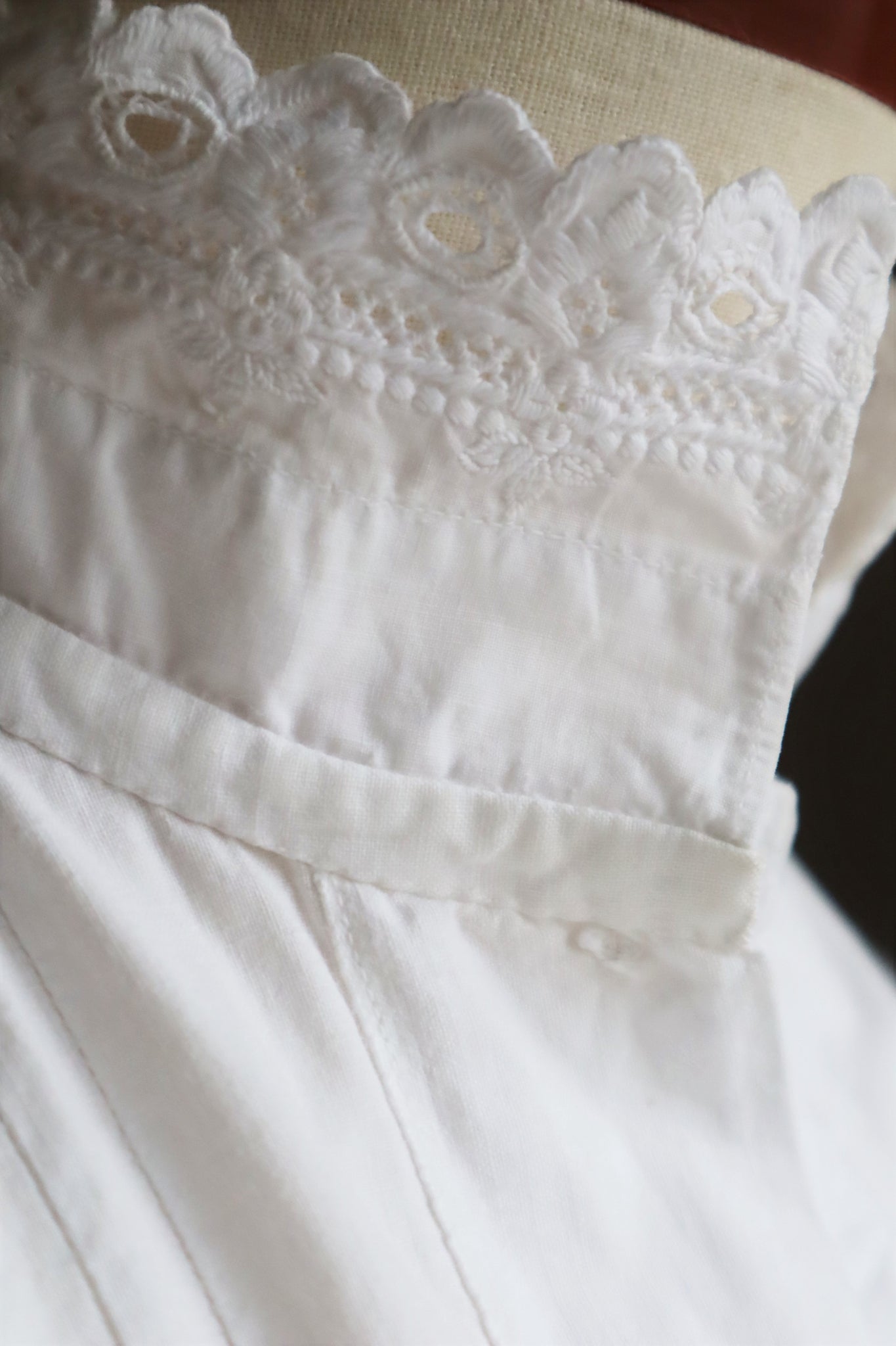 1900s Hand Embroidery Beautiful Tuck Design White Cotton Long Dress Size S