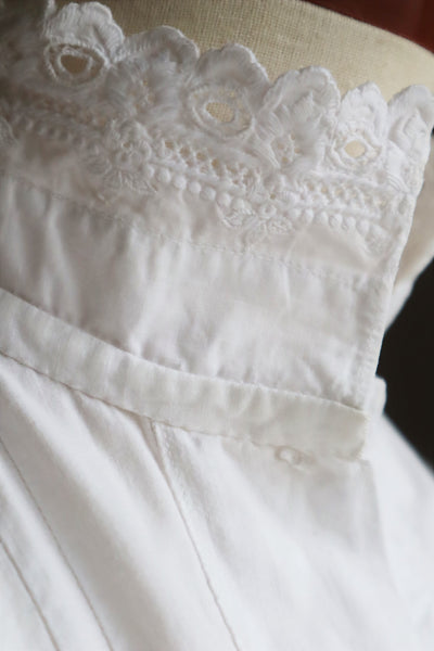 1900s Hand Embroidery Beautiful Tuck Design White Cotton Long Dress Size S