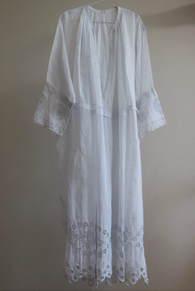 Antique Church Tunic Dress Gauze Hand Embroidery