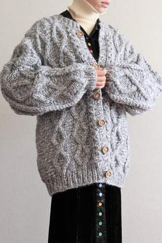 Hand Knit Chunky Cardigan Gray