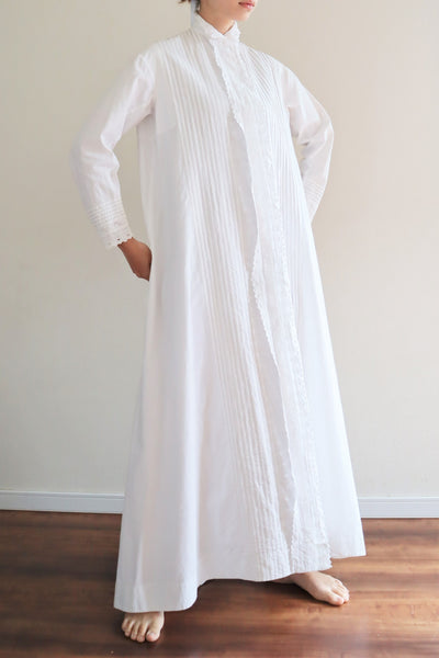 1900s Hand Embroidery Beautiful Tuck Design White Cotton Long Dress Size S