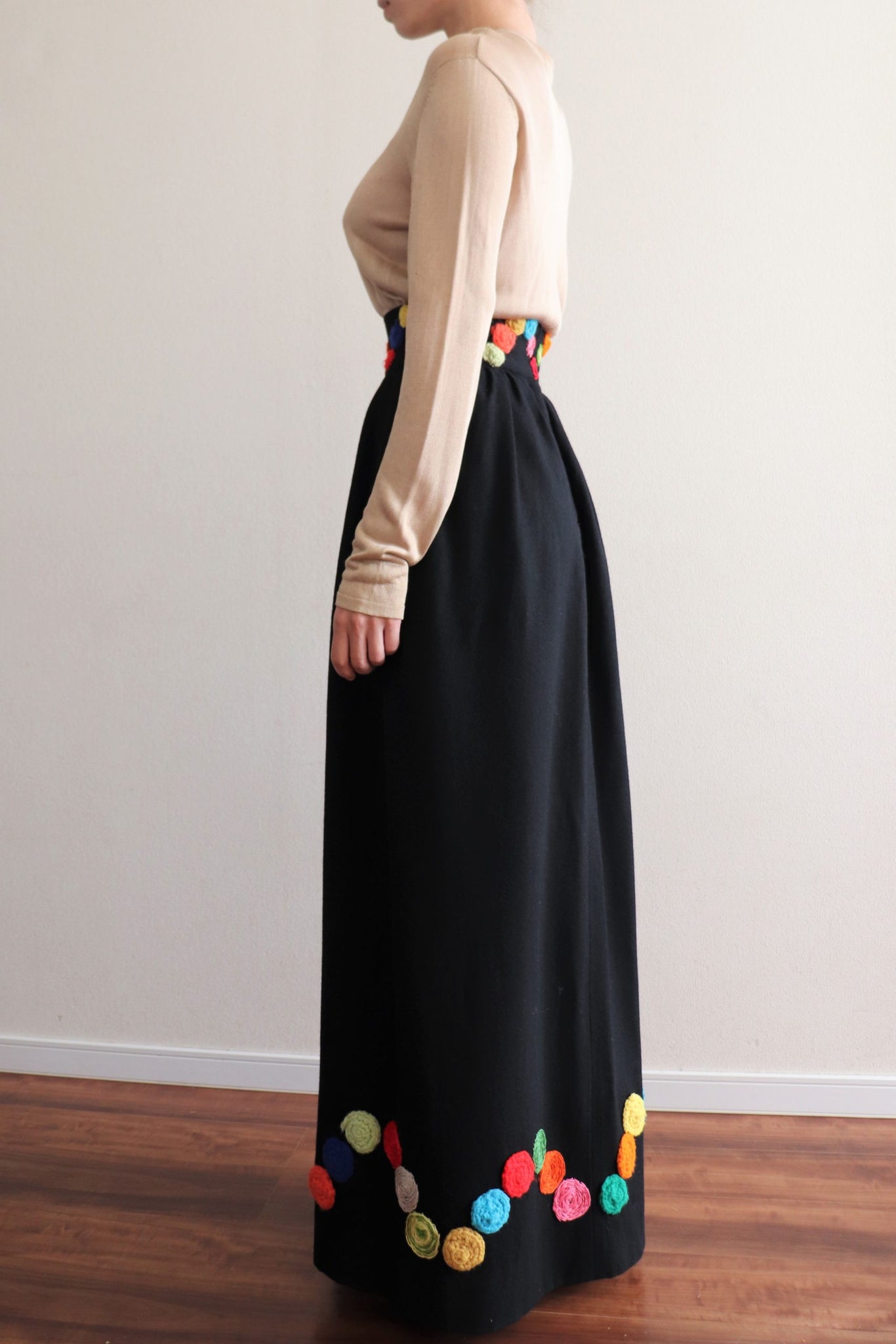 Multicolor Embroidered Wool Skirt