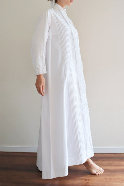 1900s Hand Embroidery Beautiful Tuck Design White Cotton Long Dress Size S