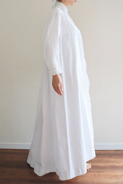 1900s Hand Embroidery Beautiful Tuck Design White Cotton Long Dress Size S