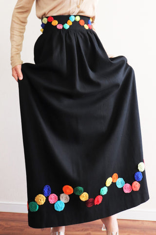 Multicolor Embroidered Wool Skirt