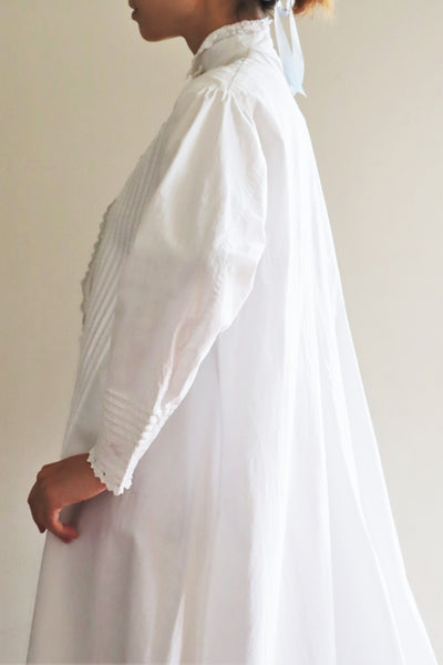 1900s Hand Embroidery Beautiful Tuck Design White Cotton Long Dress Size S