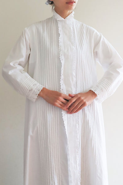 1900s Hand Embroidery Beautiful Tuck Design White Cotton Long Dress Size S