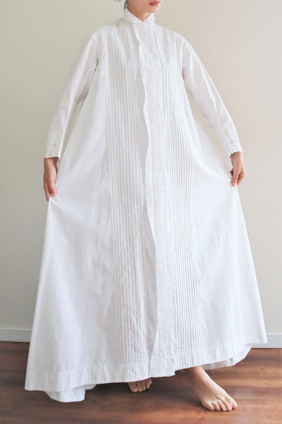 1900s Hand Embroidery Beautiful Tuck Design White Cotton Long Dress Size S