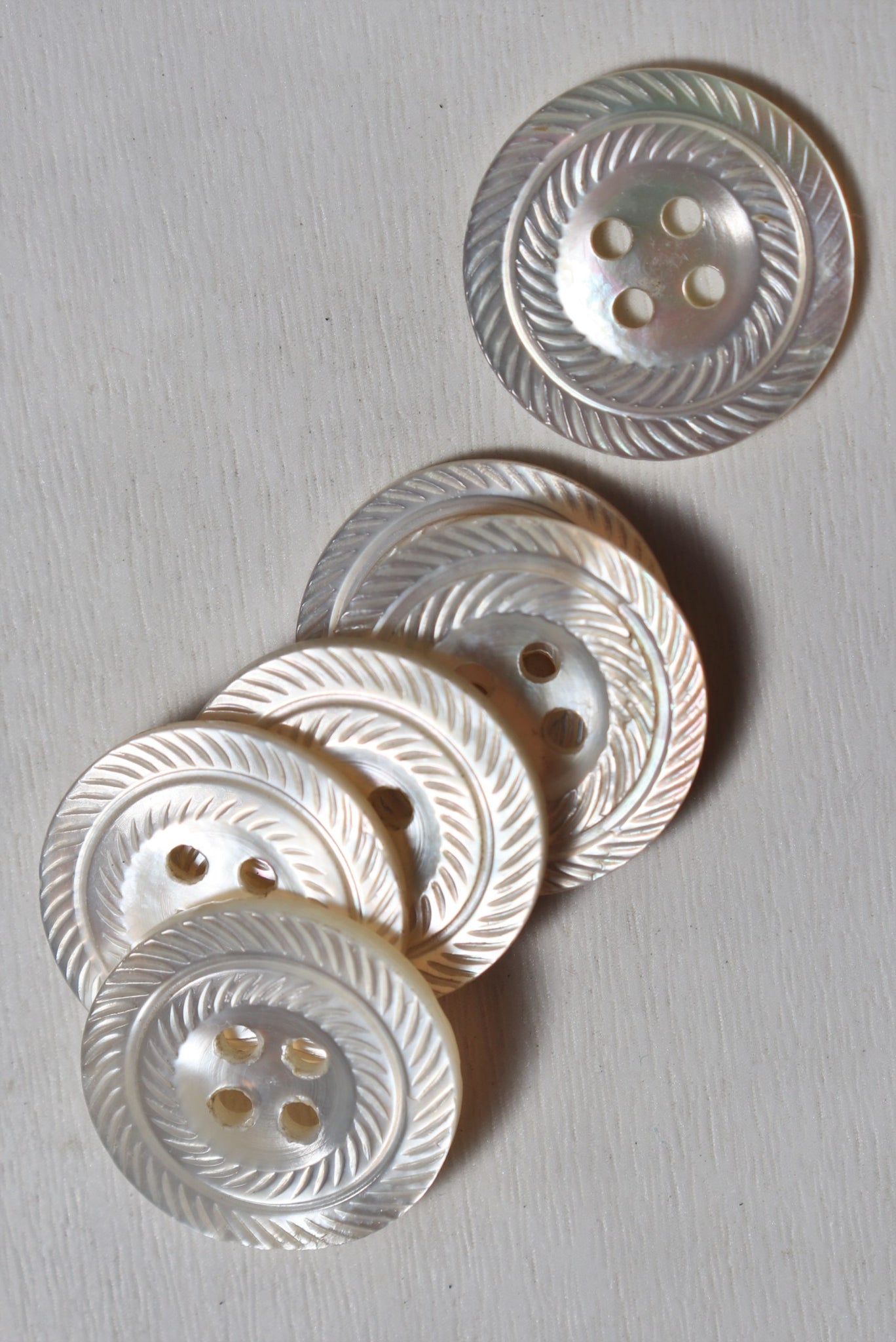 1930s Set Of 6 Diminutive Art Deco Mother Of Pearl Buttons