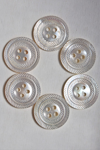 1930s Set Of 6 Diminutive Art Deco Mother Of Pearl Buttons