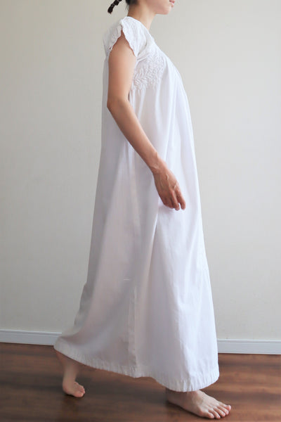 70s Blue Embroidered White Maxi Mexican Dress