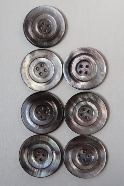 1930s Set of 7 Vintage Silver Grey Abalone Shell Sew -Through Buttons
