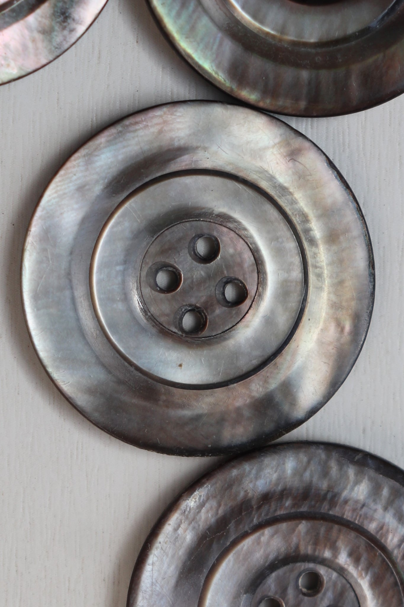 1930s Set of 7 Vintage Silver Grey Abalone Shell Sew -Through Buttons