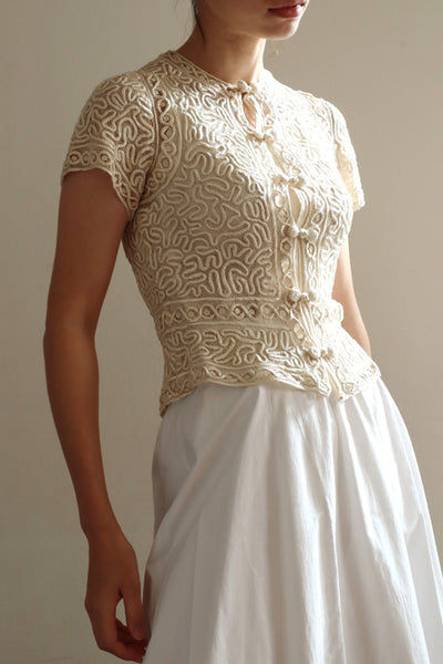 1930s Hand Stitched Silk Tape Lace Blouse