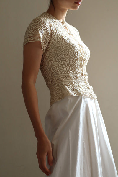 1930s Hand Stitched Silk Tape Lace Blouse