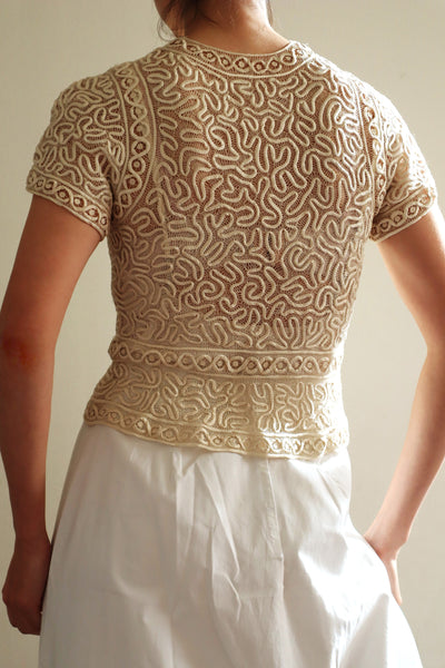 1930s Hand Stitched Silk Tape Lace Blouse