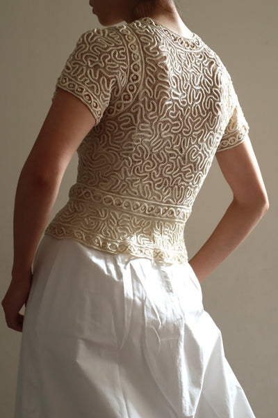 1930s Hand Stitched Silk Tape Lace Blouse