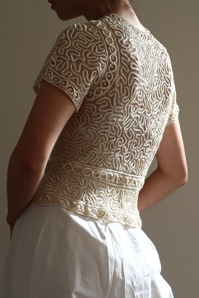 1930s Hand Stitched Silk Tape Lace Blouse