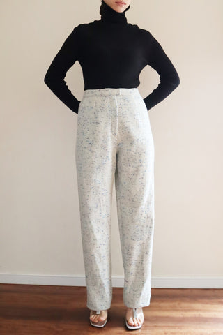 70s Herringbone Blue Mute Tone Wool Pants