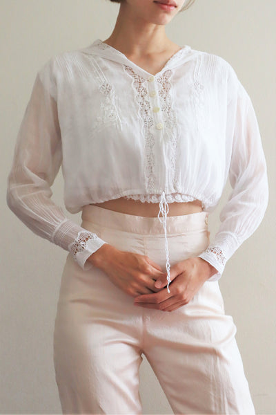 1910s White Embroidered Muslin Cotton Blouse