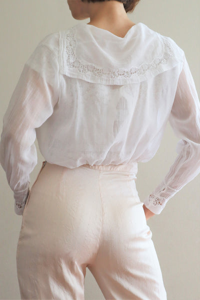 1910s White Embroidered Muslin Cotton Blouse