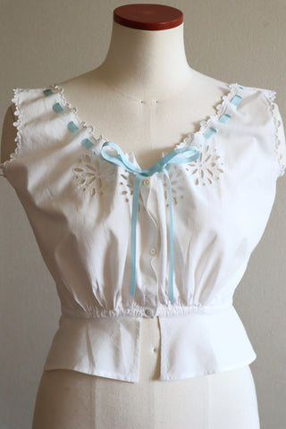 1920s Hand Embroidered Flower Cut Work Lace Corset Cover
