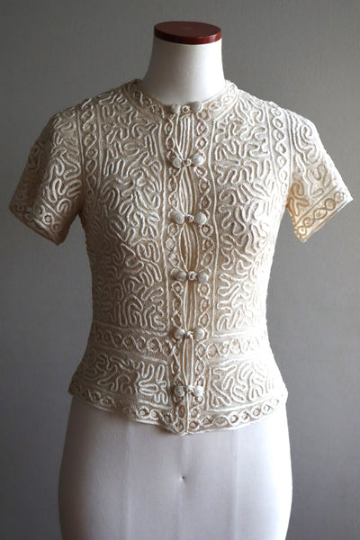 1930s Hand Stitched Silk Tape Lace Blouse