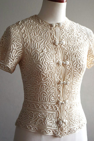 1930s Hand Stitched Silk Tape Lace Blouse