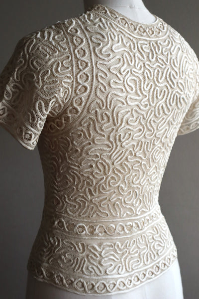 1930s Hand Stitched Silk Tape Lace Blouse