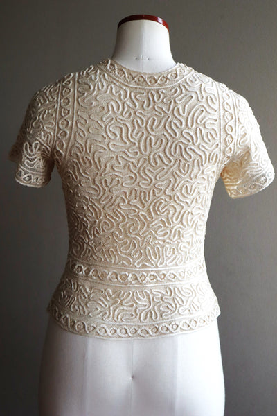 1930s Hand Stitched Silk Tape Lace Blouse