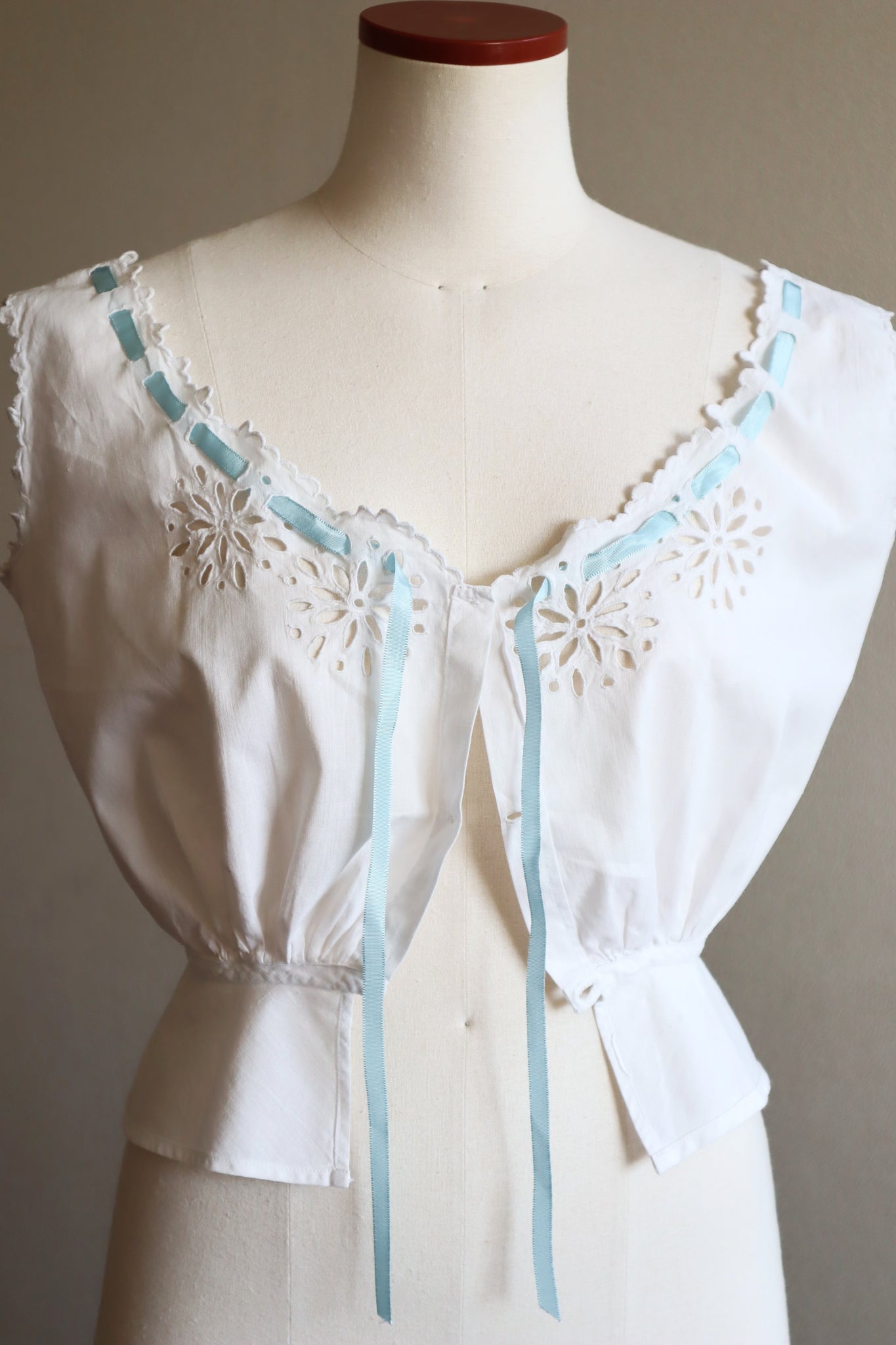 1920s Hand Embroidered Flower Cut Work Lace Corset Cover