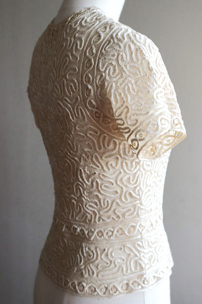 1930s Hand Stitched Silk Tape Lace Blouse