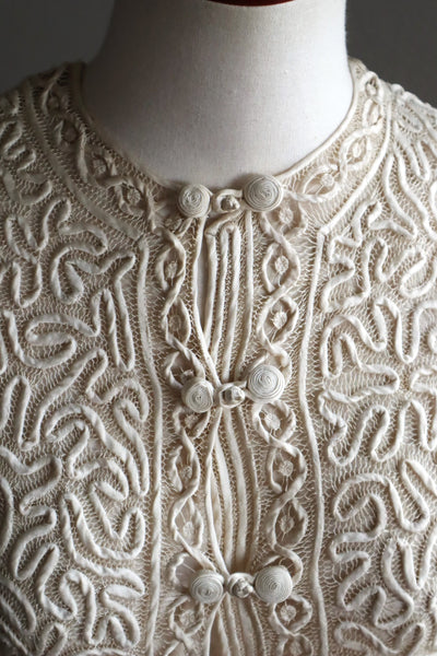 1930s Hand Stitched Silk Tape Lace Blouse